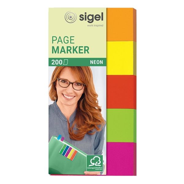 Selbstklebende Lesezeichen Sigel 50x20mm, Neonfarben