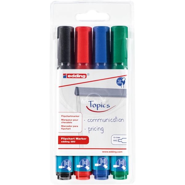 Edding 380 Flipchartmarker, runde Spitze 1,5-3 mm, Satz mit 4 Farben