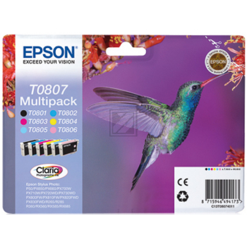 Original Epson C13T08074010 / T0807 Tinte schwarz, cyan, cyan hell, magenta hell, magenta, gelb - 6 Stück