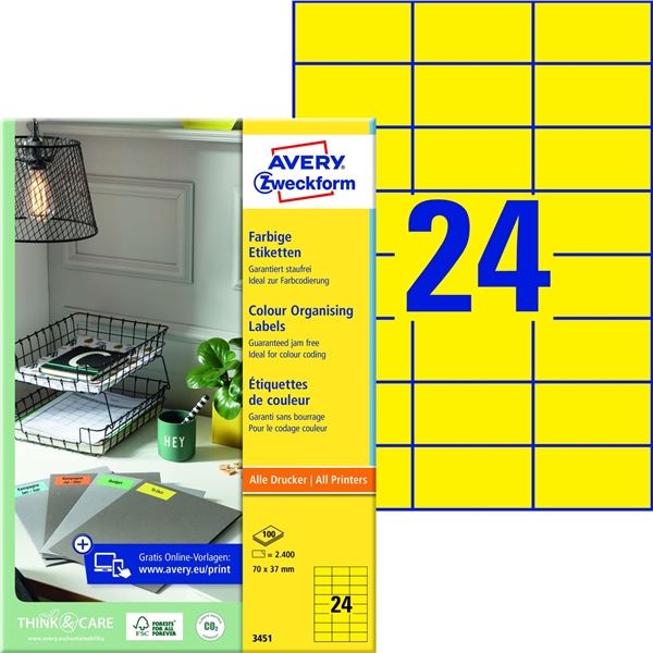 Universaletiketten 70x37 gelb AVERY ZWECKFORM 3451