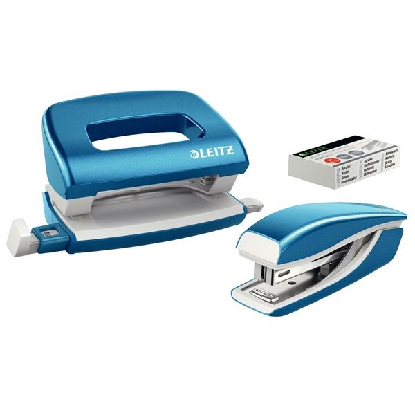 Mini-Hefter und Locher-Set. Leitz WOW - met. blau