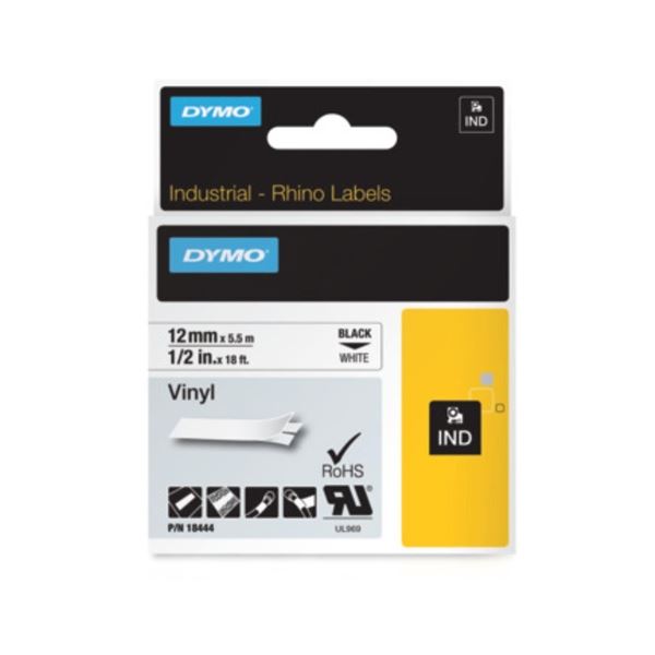 Vinylband Rhino, 12 mm, schwarz/weiß