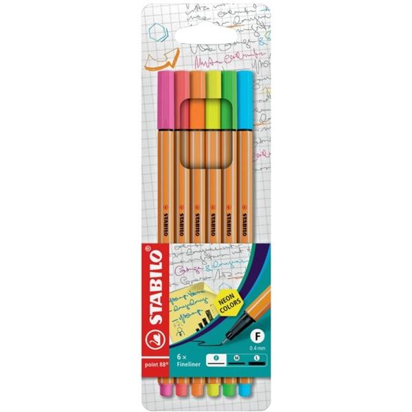 Liner STABILO point 88, Satz mit 6 Neonfarben