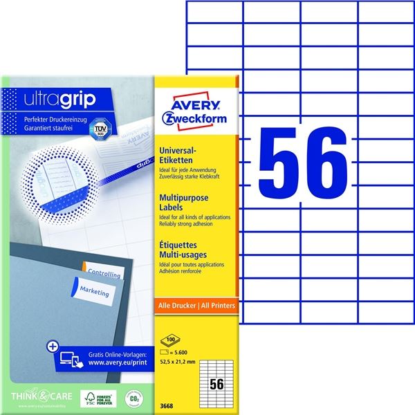 Universaletiketten 52,5x21,2 w AVERY ZWECKFORM 3668