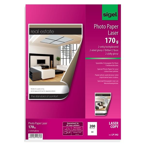 Sigel A4 Fotopapier, 170g/m2, glänzend, doppelseitig, 200 l.