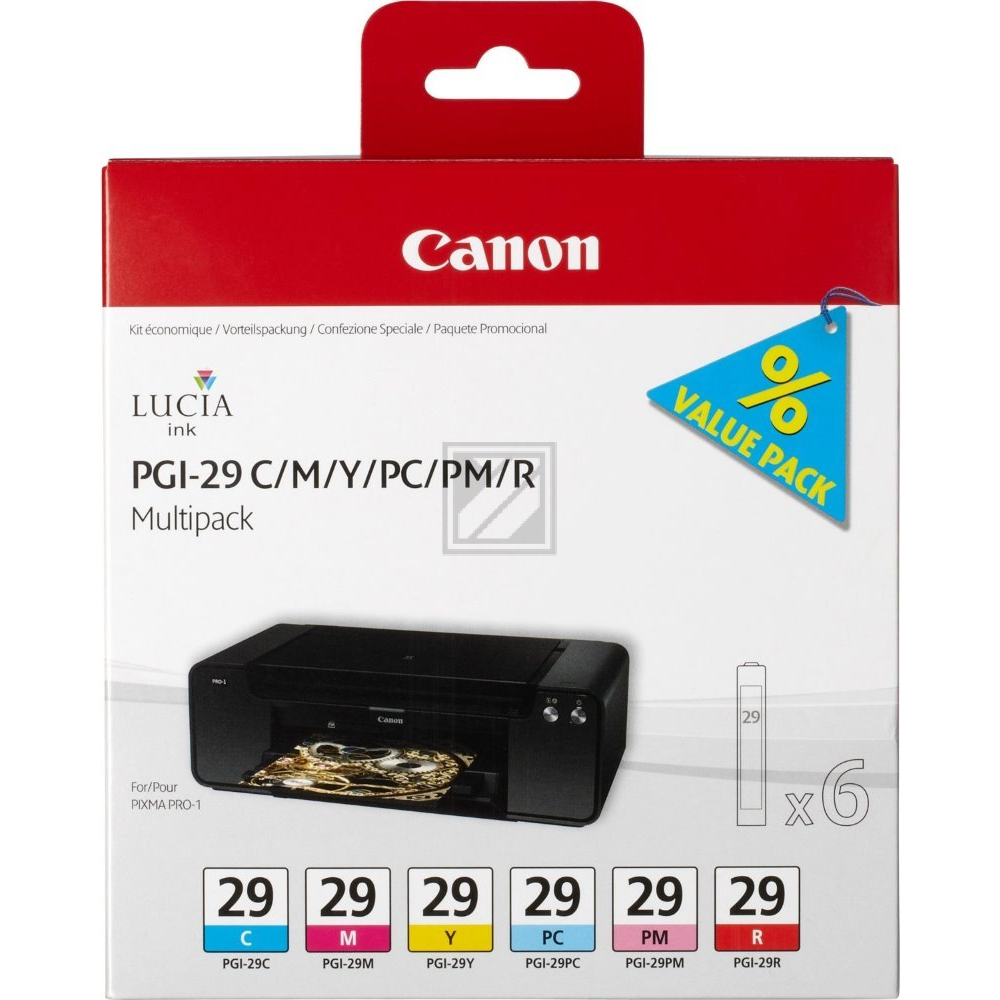 Original Canon 4873B005 / PGI-29 Tinte cyan, magenta, foto zyan, foto magenta, rot, gelb