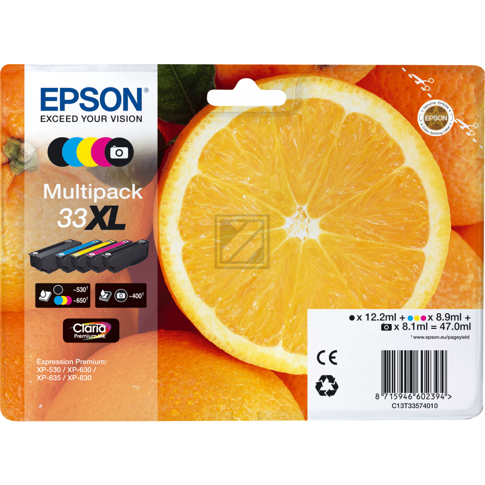Original Epson C13T33574011 / 33XL Tinte schwarz, cyan, magenta, schwarz foto, gelb - 5 Stück