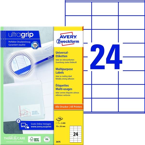 Universaletiketten 70x36 weiß AVERY ZWECKFORM LR3475 Recycli