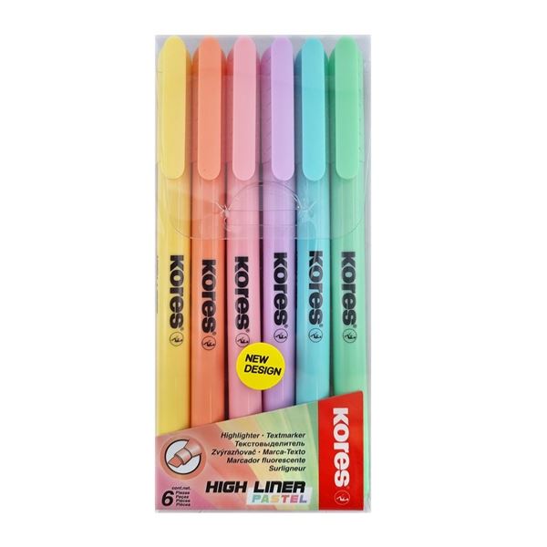 Textmarker Kores, Set mit 6 Pastellfarben, dünn