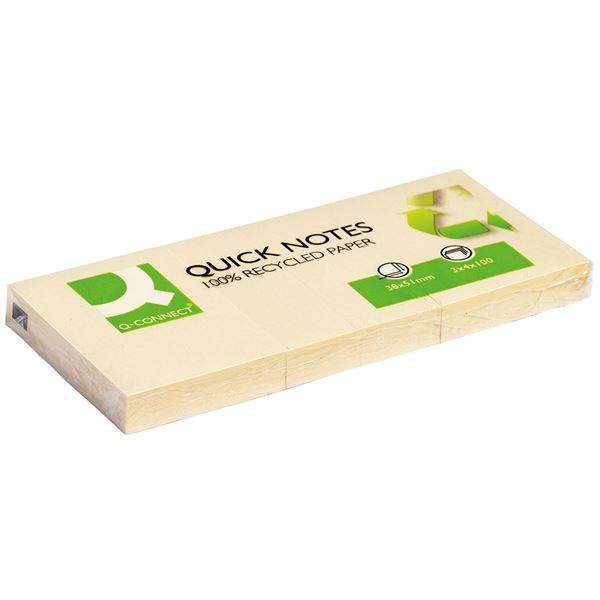 Recycelter Q-Connect Notizblock 38 x 51 mm, gelb, 3 Stk.