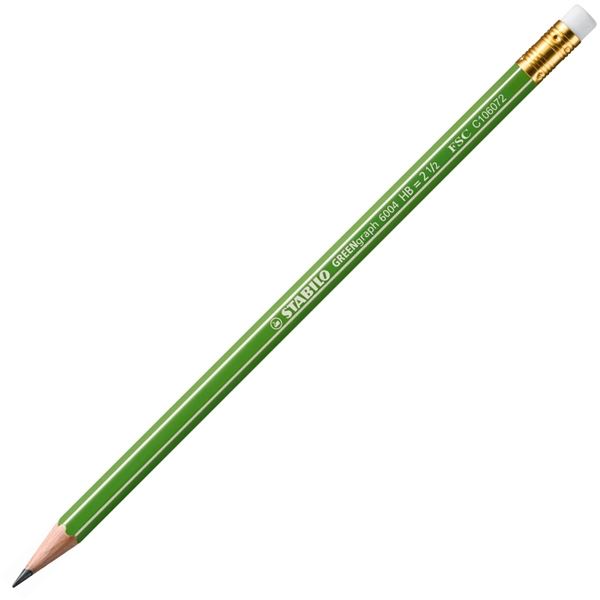 Graphitstift STABILO GREENgraph, mit Gummi, 12 Stück