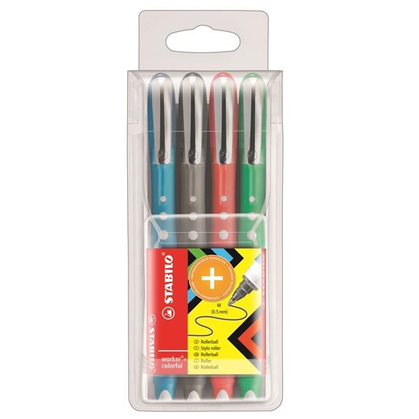 Rollerball 4ST Worker sort. STABILO 2019/4 0,5 mm