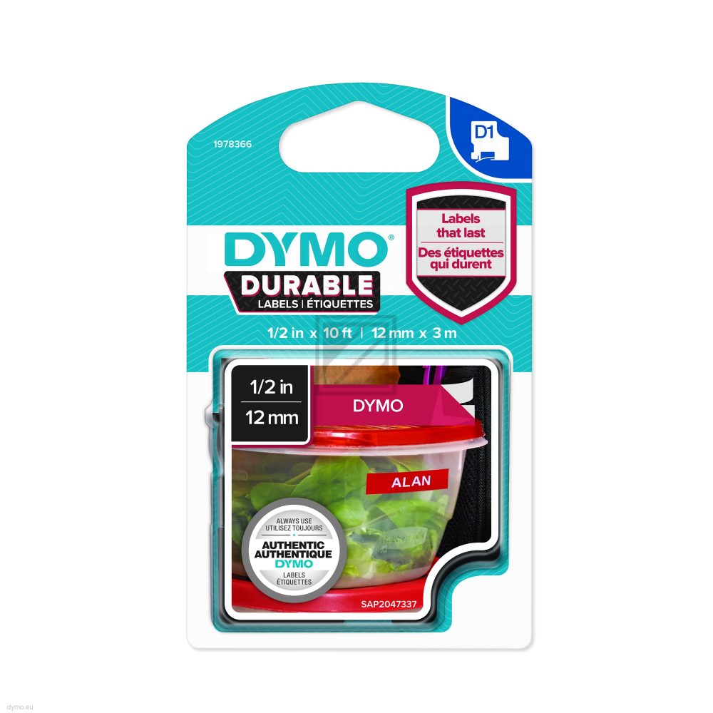 DYMO 1978366 Weiss auf Rot D1 Etiketten erstellendes Band
