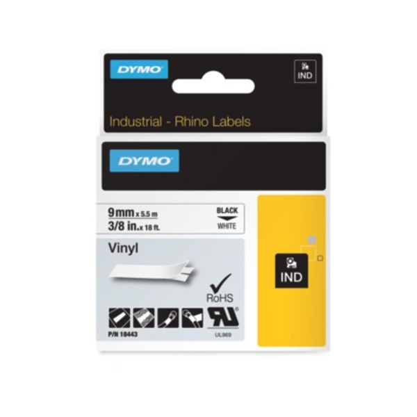 Vinylband Rhino, 9 mm, schwarz/weiß