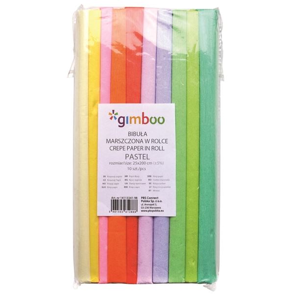 Gimboo-Rolle Krepp-Papier 25x200cm,mix past.bar.,10pcs