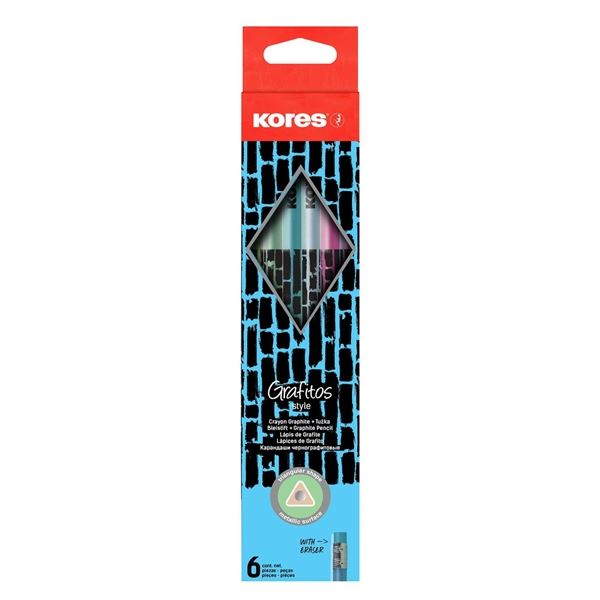 Graphitstift Kores Cracked, mit Gummi, HB, 6 Stück