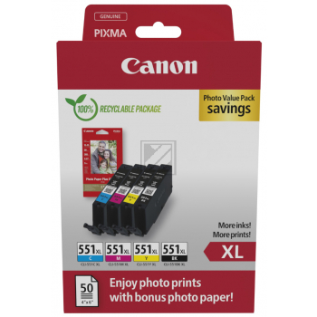 Original Canon 6443B008 / CLI-551XL Tinte schwarz, cyan, magenta, gelb - 4 Stück