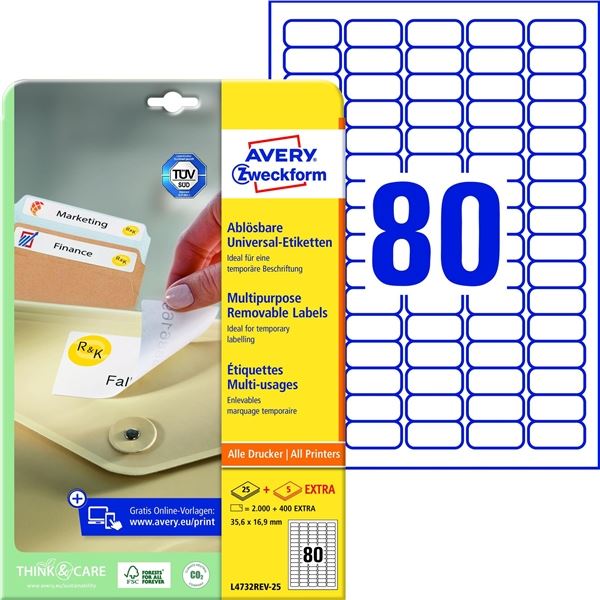 Universaletiketten 35,6x16,9 AVERY ZWECKFORM L4732REV-25
