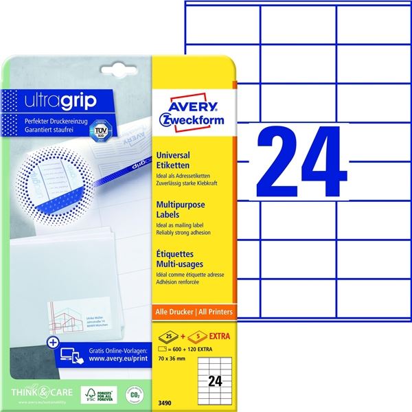 Universal-Etiketten, 70,0 x 36,0 mm, 720 Stück