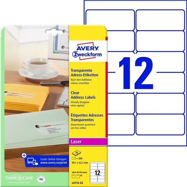 Adressetiketten, transparent, 99,1 x 42,3 mm