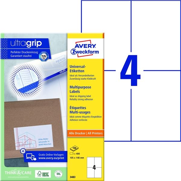 Universaletiketten 105x148 AVERY ZWECKFORM 3483