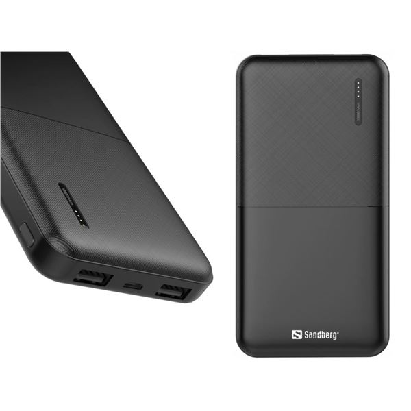Powerbank Sandberg Saver - 10000mAh,2xUSB-A,schwarz