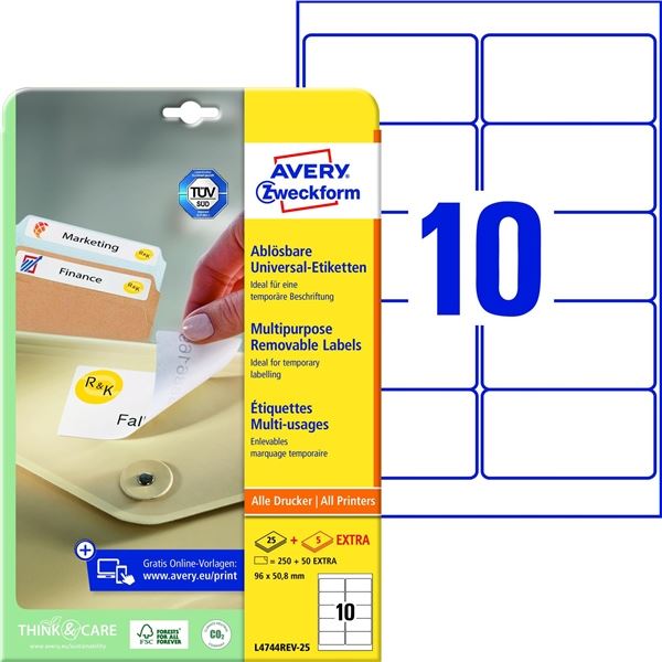 Ablösbare Etiketten, weiß, 96 x 50,8 mm, 300 Stück