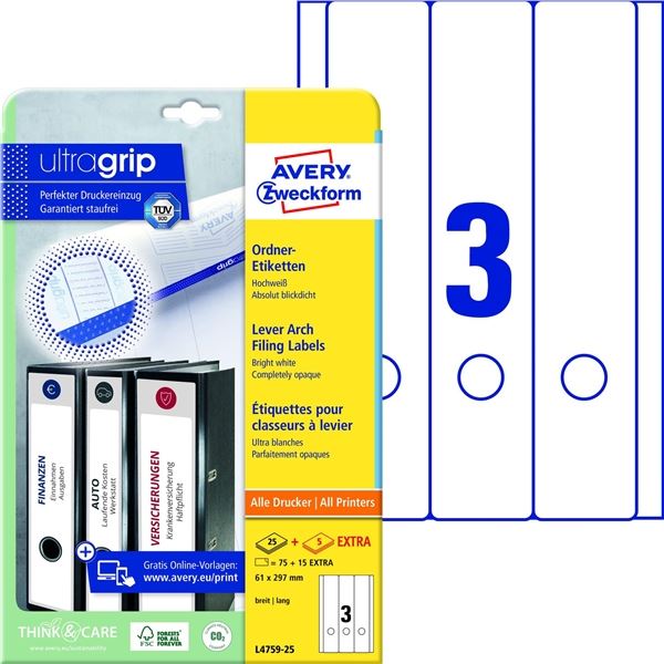 Universaletiketten 61x297 weiß AVERY ZWECKFORM L4759-25 Ordne