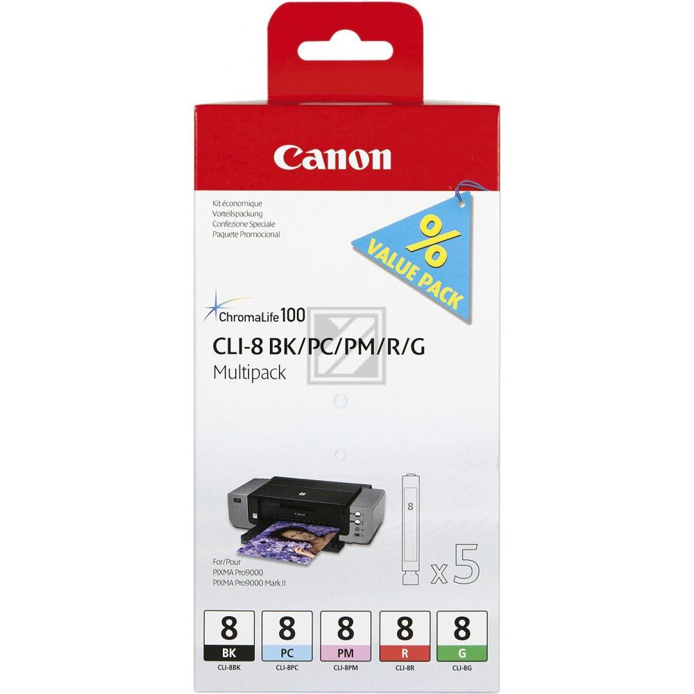 Original Canon 0620B027 / CLI-8 Tinte cyna hell, cyan magenta, schwarz, rot, grün