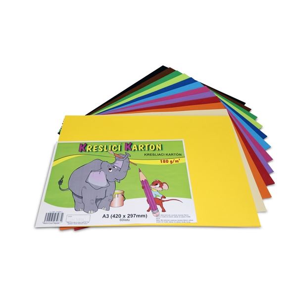 Zeichenkarton A3, 180g/m2, 60 Blatt, 12 Farben