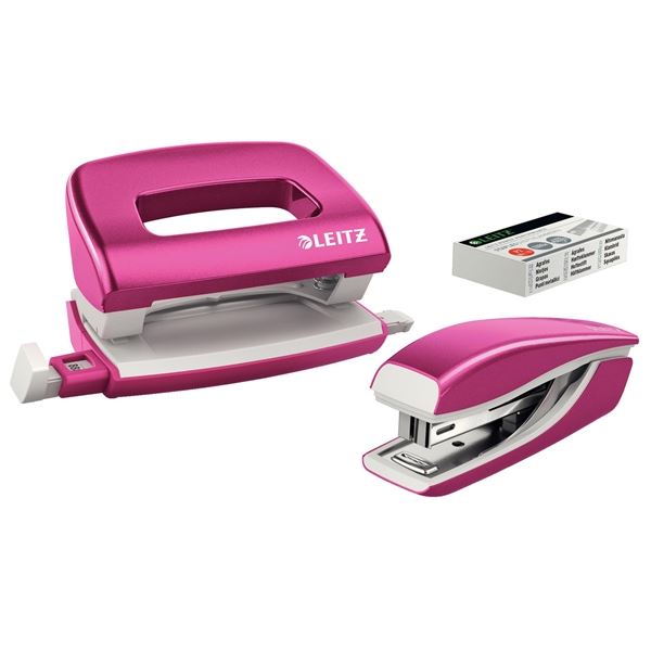 Mini-Hefter und Locher-Set. Leitz WOW - met. rosa
