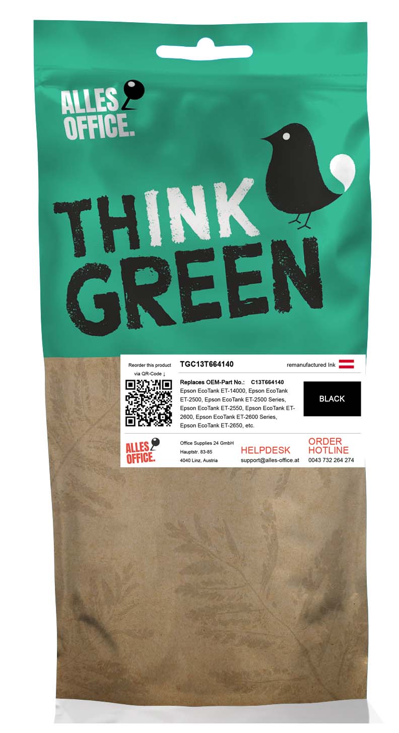 ThinkGreen Epson C13T664140 / 664 / C13T664140A Tinte schwarz