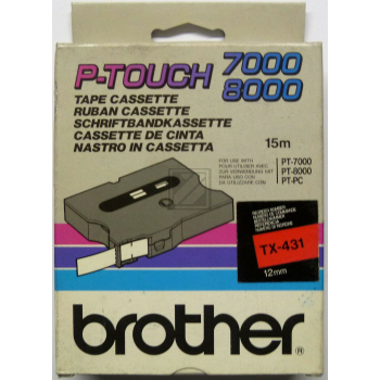 Brother TX-431 Schwarz auf rot Label Etikette