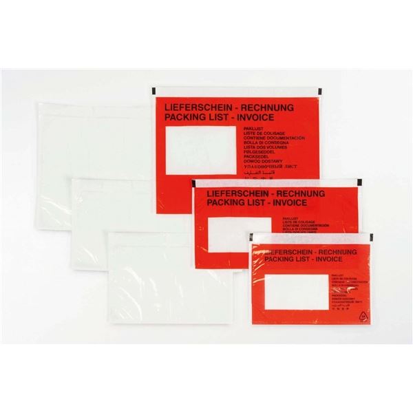 Selbstklebende Taschen für Pakete-DL, transparent + rot, 250 Stück