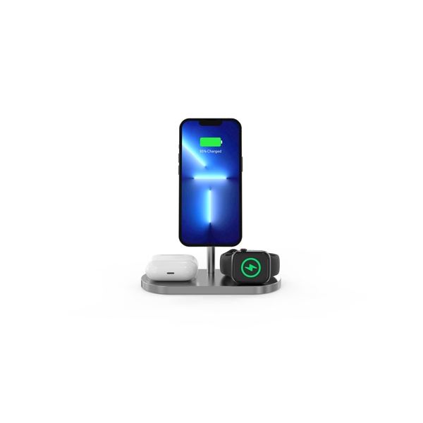Kabelloses Ladegerät CubeNest S313 Pro-Magnet, 3in1, grau