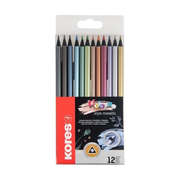 Buntstifte Kores Kolores Metallic dreieckig, 12 Farben