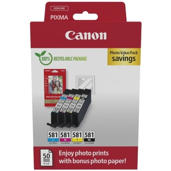 Canon Tintenpatrone + Papier gelb, magenta, schwarz, cyan (2106C006, CLI-581BK, CLI-581C, CLI-581M, CLI-581Y, PGI-580PGBK)