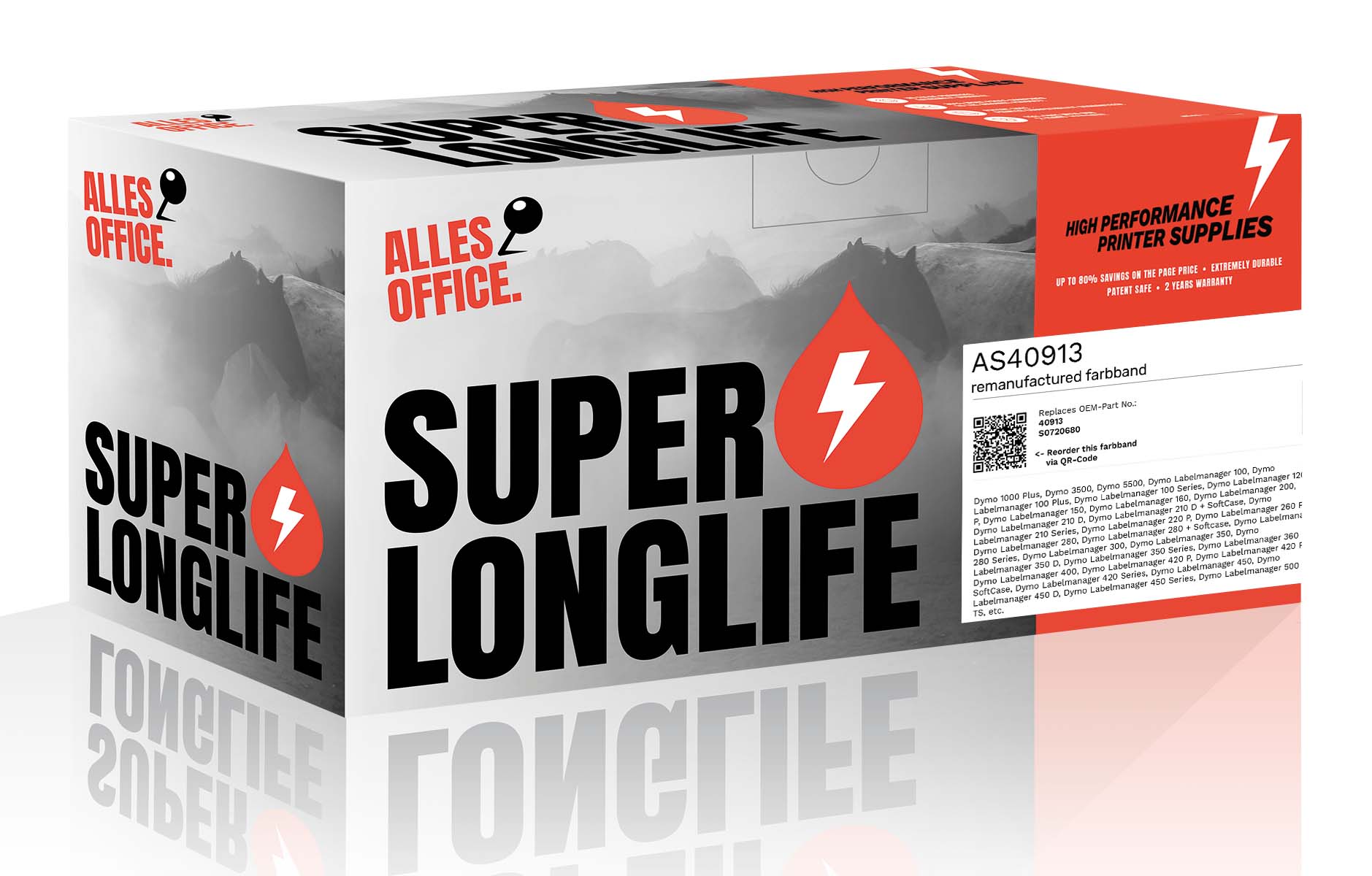 Superlonglife Dymo 40913 / S0720680 Farbband schwarz weiss