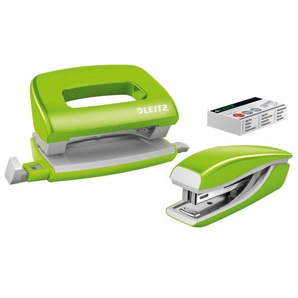 Mini-Hefter und Locher-Set. Leitz WOW - grün