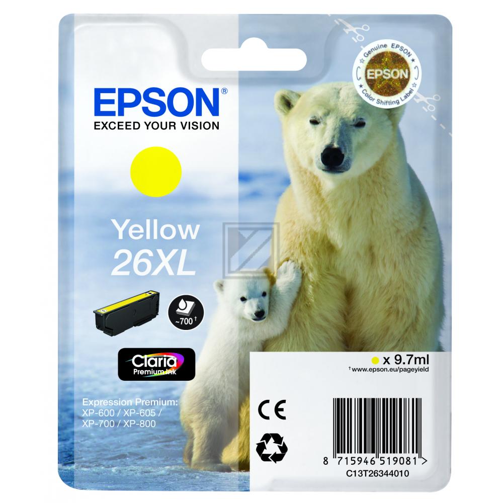 Original Epson C13T26344012 / 26XL Tinte gelb Epson Tintenpatrone gelb HC (C13T26344012, T2634)