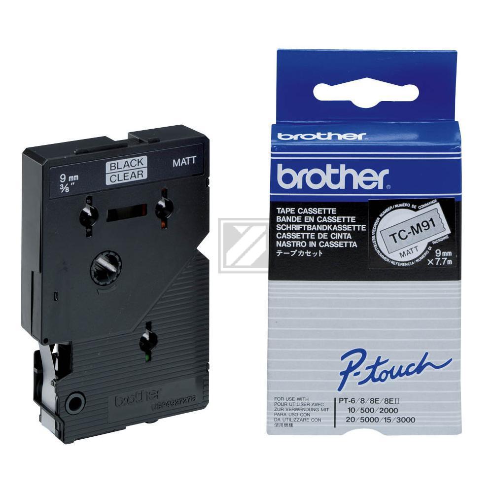 Brother Laminiertes Schriftband 9mm Brother Schriftbandkassette schwarz/transparent matt (TC-M91)