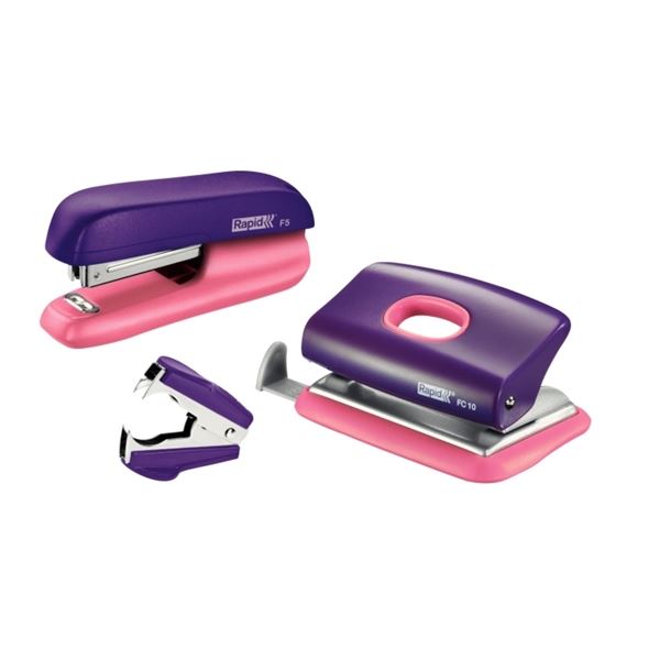 Locher + Hefter + Enthefter Mini-Set RAPID 5000372 violett/aprikot