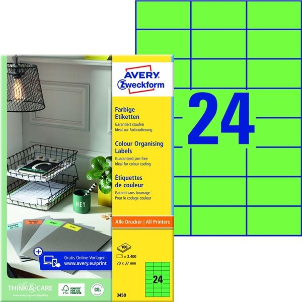 Universal-Etiketten grün, 70 x 37 mm, 2400 Stück
