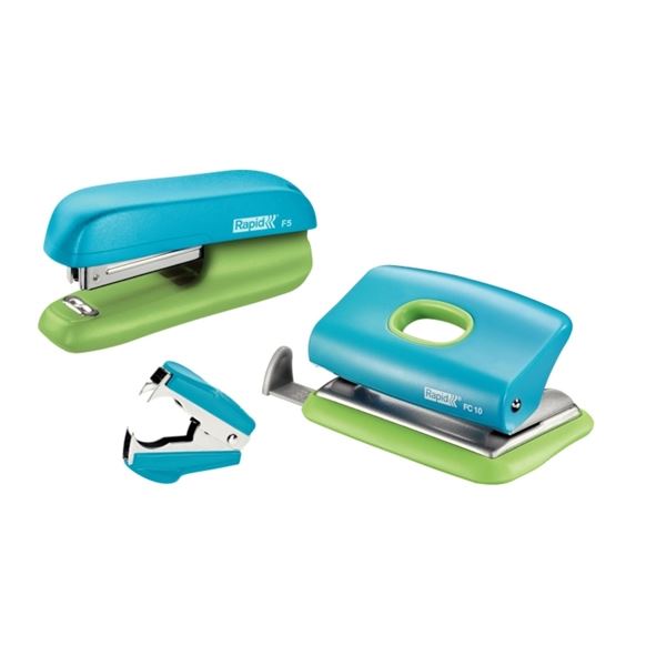 Locher + Hefter + Enthefter Mini-Set RAPID 5000370 blau/grün