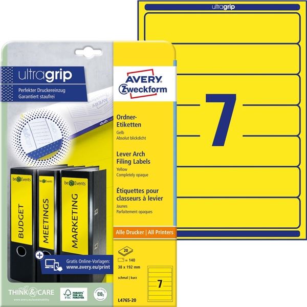 Avery Zweckform gelb, 192x38 mm, 140 Stck.