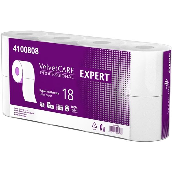 Toilettenpapier Velvet Prof-3ply,18 m,8 Rollen