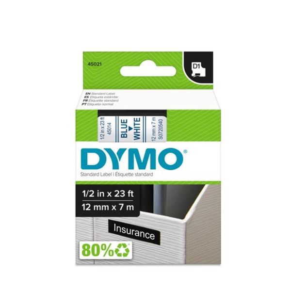 Schriftband D1 Dymo 12mm 7lfm blau auf weiß 45014