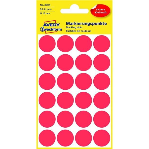 Haftetiketten D18mm rot AVERY ZWECKFORM 3004 f.Handb