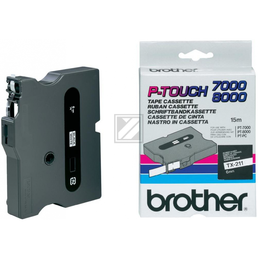 Brother TX-211 Schwarz auf weiss Label Etikette