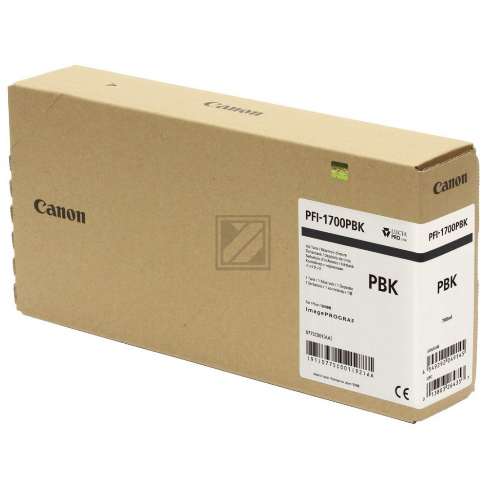 Original Canon 0775C001 / PFI-1700PBK Tinte schwarz hell Canon Tintenpatrone photo schwarz (0775C001, PFI-1700PBK)